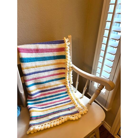Handmade Multicolor Striped Crochet Granny Square Baby Boho Blanket Gift Decor - Picture 1 of 8